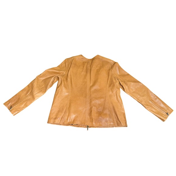 Eileen Fisher Tan Collarless Leather Jacket Size L - Picture 2 of 7